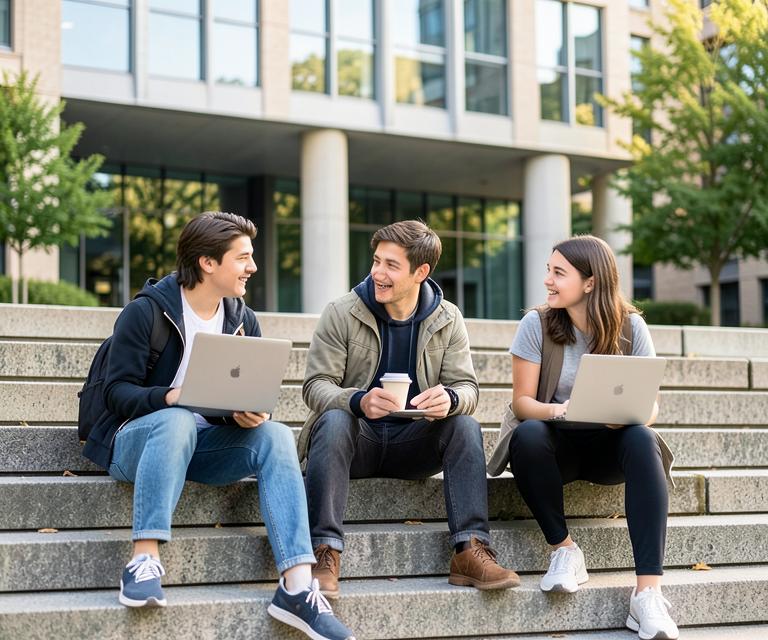 Students studying on campus steps